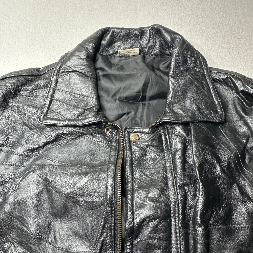 Flight Path Mens Black Leather Patchwork Bomber J… - image 7